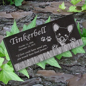 Chihuahua Personalized Dog Memorial - Granite Stone Pet Grave Marker - 6x12 - Tinkerbell
