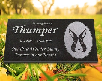 Personalized Rabbit Memorial - Granite Stone Pet Grave Marker - 6x12 - Thumper