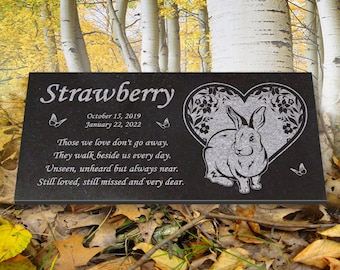 Personalized Rabbit Memorial - Granite Stone - Pet Grave Marker - 6x12 - Strawberry