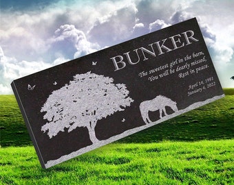 Personalized Horse Memorial - Granite Stone Pet Grave Marker - 6x12 - Bunker