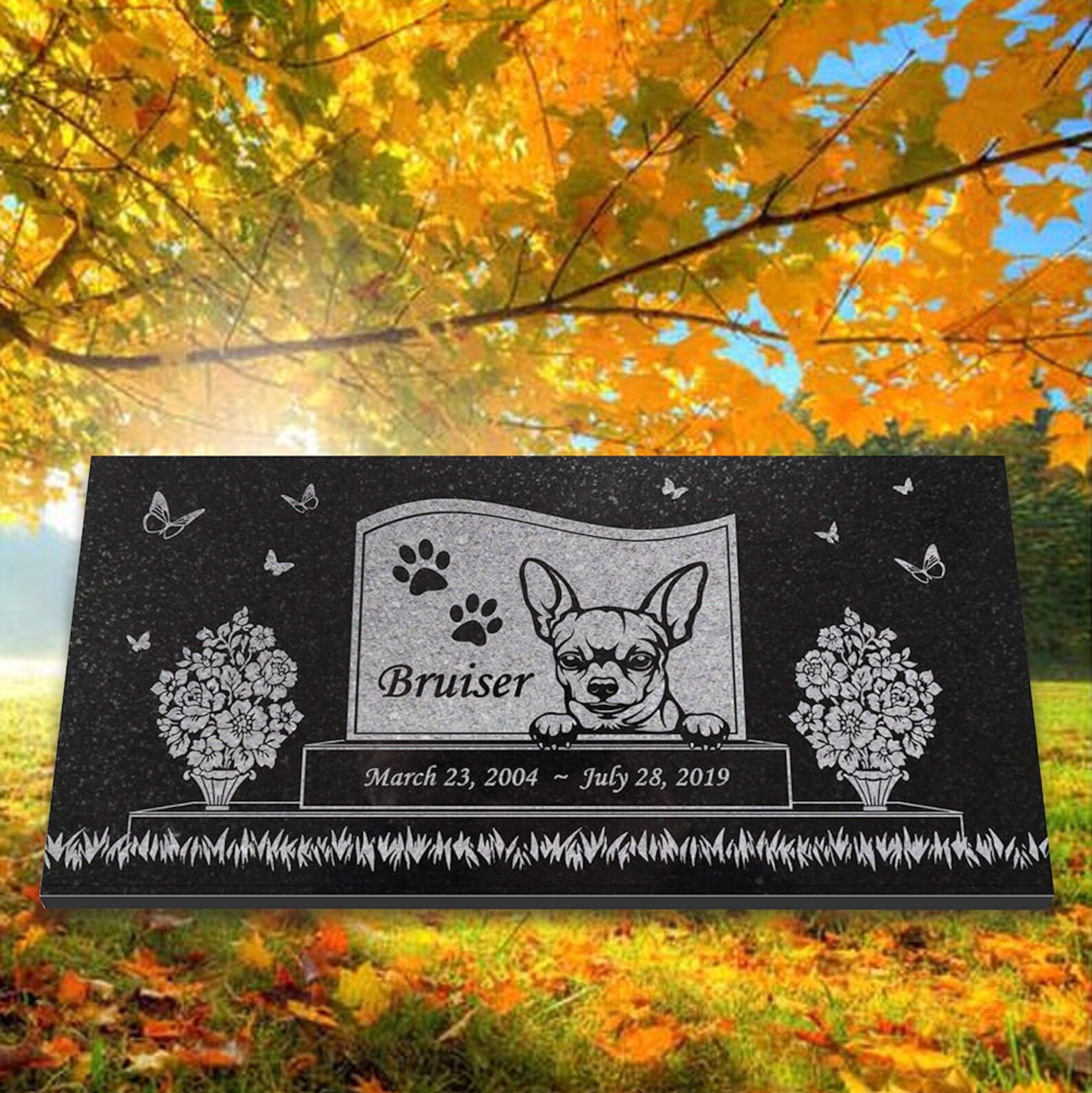 Chihuahua Personalized Dog Memorial Granite Stone Pet Grave Etsy