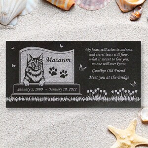 Personalized Cat Memorial - Granite Stone Pet Grave Marker - 6x12 - Macaron