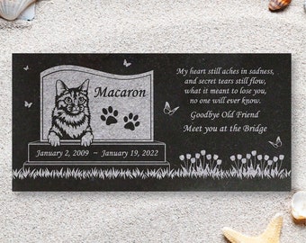 Personalized Cat Memorial - Granite Stone Pet Grave Marker - 6x12 - Macaron