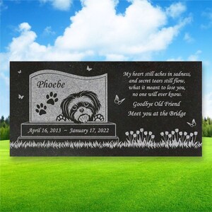Personalized Dog Memorial Cat Memorial Granite Stone Pet Grave Marker Engraved Headstone Custom Engraved Garden Memorial Stone - Shih Tzu