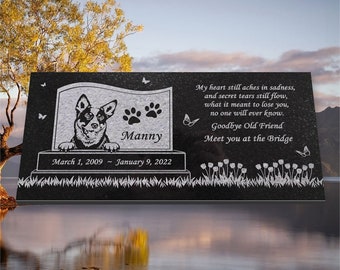 Blue Heeler Personalized Dog Memorial - Granite Stone Pet Grave Marker - 6x12 - Manny