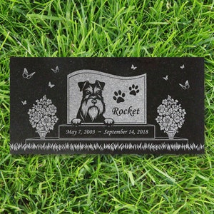 Schnauzer Personalized Dog Memorial - Granite Stone Pet Grave Marker - 6x12 - Rocket