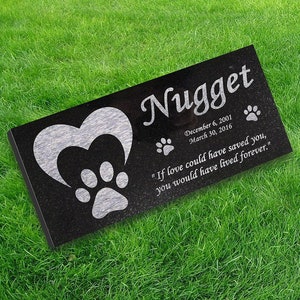 Personalized Cat or Dog Memorial - Granite Stone Pet Grave Marker - 6x12 - Nugget
