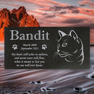 Personalized Cat Memorial - Granite Stone Pet Grave Marker - 6x12 - Bandit