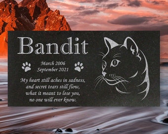 Personalized Cat Memorial - Granite Stone Pet Grave Marker - 6x12 - Bandit