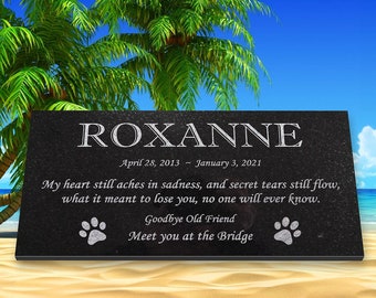 Personalized Cat or Dog Memorial - Granite Stone Pet Grave Marker - 6x12 - Roxanne