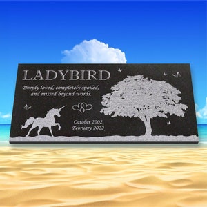 Personalized Horse Memorial - Granite Pet Grave Stone Marker - 6x12 - Ladybird