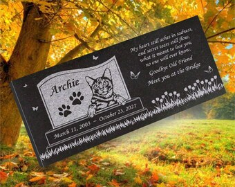 Personalized Cat Memorial - Granite Stone Pet Grave Marker - 6x12 - Archie