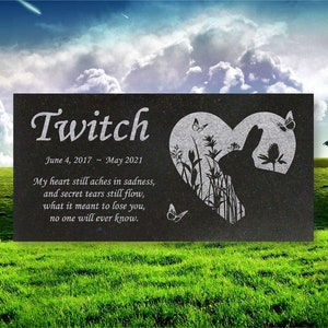 Personalized Rabbit Memorial Stone - Granite Pet Grave Marker - 6x12 - Twitch