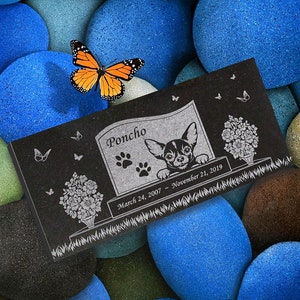 Personalized Dog Memorial Cat Memorial Granite Stone Pet Grave Marker Engraved Headstone Custom Engraved Garden Memorial Stone - Poncho