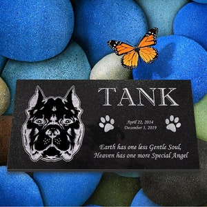 Personalized Dog Memorial - Granite Stone Pet Grave Marker - 6x12 - Tank