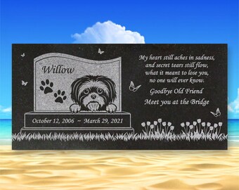 Shih Tzu Personalized Dog Memorial - Granite Stone Pet Grave Marker - 6x12 - Willow