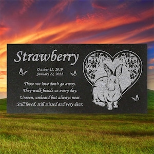Personalized Rabbit Memorial - Granite Stone - Pet Grave Marker - 6x12 - Strawberry