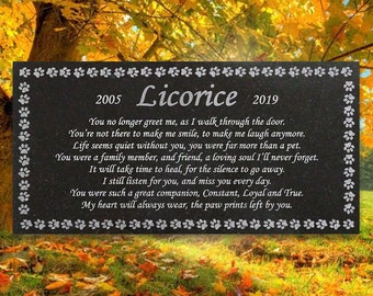 Personalized Cat or Dog Memorial - Granite Stone Pet Grave Marker - 6x12 - Paw Prints