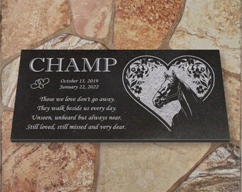 Personalized Granite Horse Memorial - Granite Stone Pet Grave Marker - 6x12 - Champ