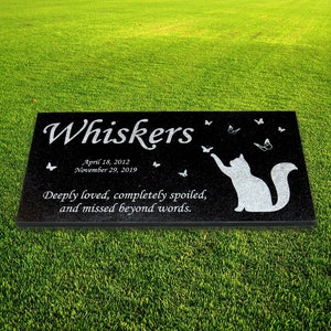 Personalized Cat Memorial - Granite Stone Pet Grave Marker - 6x12 - Whiskers