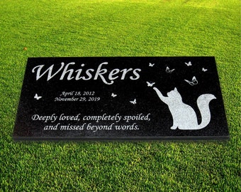Personalized Cat Memorial - Granite Stone Pet Grave Marker - 6x12 - Whiskers