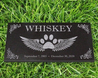 Personalized Cat or Dog Memorial - Granite Stone Pet Grave Marker - 6x12 - Whiskey