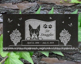 Boston Terrier Personalized Dog Memorial - Granite Stone Pet Grave Marker - 6x12 - Sir Snuggles