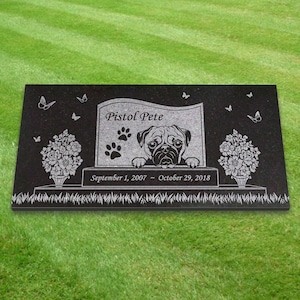Personalized Dog Memorial Cat Memorial Granite Stone Pet Grave Marker Engraved Headstone Custom Engraved Garden Memorial Stone - Pug