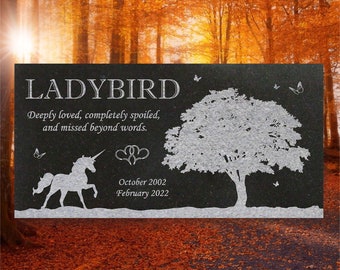 Personalized Horse Memorial - Granite Pet Grave Stone Marker - 6x12 - Ladybird