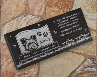 Yorkshire Terrier Personalized Dog Memorial - Granite Stone Pet Grave Marker - 6x12 - Scooby