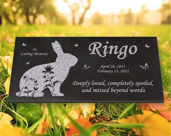 Personalized Granite Rabbit Memorial - Stone Pet Grave Marker - 6x12 - Ringo