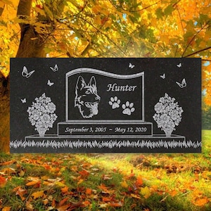 Personalized Dog Memorial Cat Memorial Granite Stone Pet Grave Marker Engraved Headstone Custom Engraved Garden Memorial Stone - Shepherd