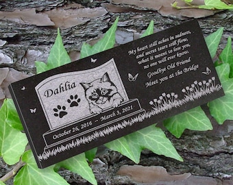 Personalized Cat Memorial - Granite Stone Pet Grave Marker - 6x12 - Dahlia