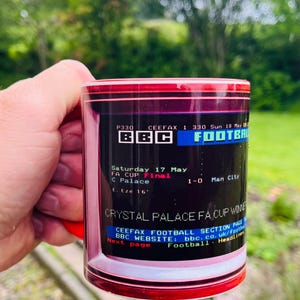 Ceefax Page Crystal Palace FA Cup Winners Two-Tone Coffee Mug, 11oz - Ceramic Retro Tea Mug