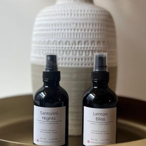 Handcrafted 4 oz room sprays for air, fabric, and linen. Vegan, cruelty-free, and alcohol-free