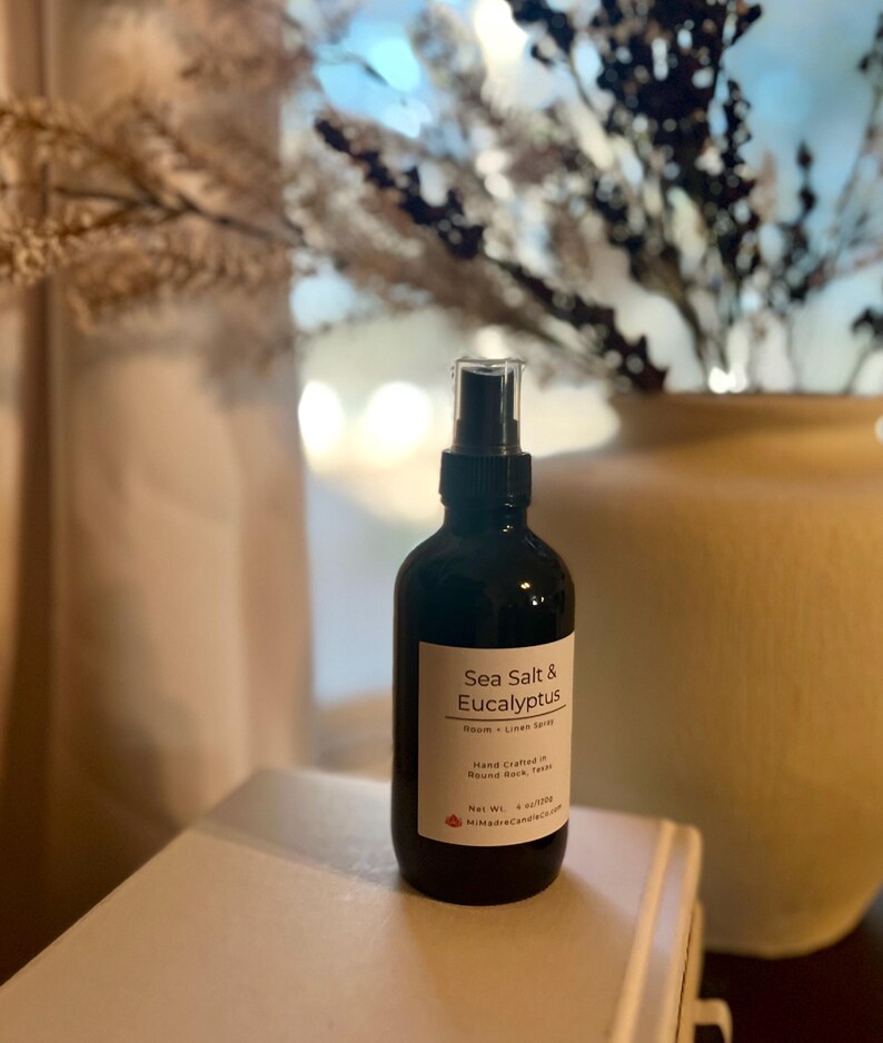 Handcrafted 4 oz room sprays for air, fabric, and linen. Vegan, cruelty-free, and alcohol-free