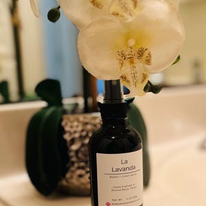 Handcrafted 4 oz room sprays for air, fabric, and linen. Vegan, cruelty-free, and alcohol-free