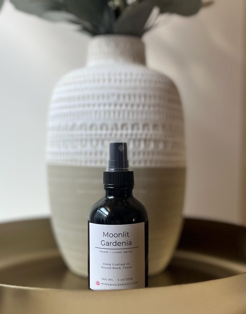 Handcrafted 4 oz room sprays for air, fabric, and linen. Vegan, cruelty-free, and alcohol-free