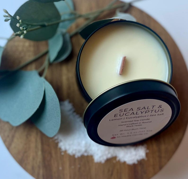 Sea Salt & Eucalyptus is a refreshing blend of crisp ocean air and soothing eucalyptus, bringing a spa-like tranquility to any space. Hand-poured with soy wax for a clean, revitalizing aroma. 🌊✨ #SoyCandle #FreshandClean #Handmade