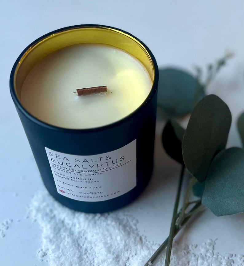 Sea Salt & Eucalyptus is a refreshing blend of crisp ocean air and soothing eucalyptus, bringing a spa-like tranquility to any space. Hand-poured with soy wax for a clean, revitalizing aroma. 🌊✨ #SoyCandle #FreshandClean #Handmade