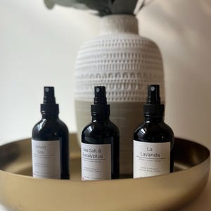 Handcrafted 4 oz room sprays for air, fabric, and linen. Vegan, cruelty-free, and alcohol-free