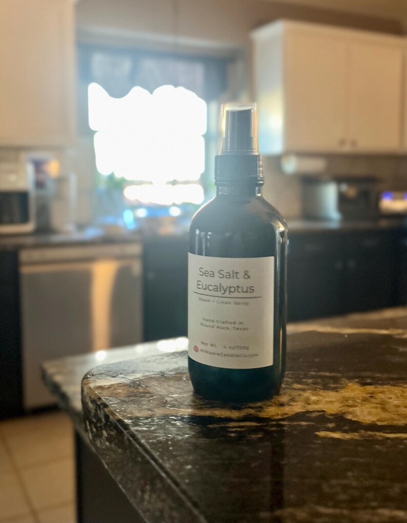 Handcrafted 4 oz room sprays for air, fabric, and linen. Vegan, cruelty-free, and alcohol-free