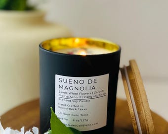 Magnolia Scented Candle: Hand Poured Soy Wax, Vegan Gift