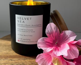 Velvet Sea Candle: Sea Salt, Plum & Eucalyptus Scented Soy Wax