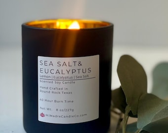 Sea Salt & Eucalyptus Candle: Hand Poured Soy Wax, Spa Gift