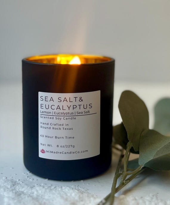 Sea Salt & Eucalyptus Candle: Hand Poured Soy Wax, Spa Gift