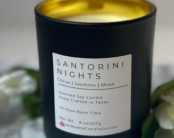 Santorini Nights Candle: Teakwood Scented Soy Wax Candle