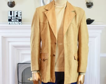 Vintage Mens Wear-Light Brown Suede Jacket-1980s Men Coat