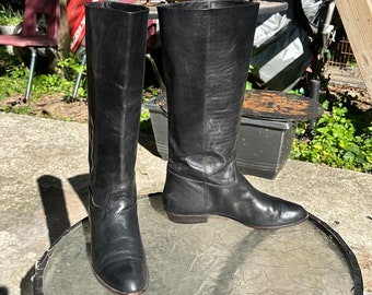 Vintage Boots-Black Boots-Knee High Boots-US Women Size 9-Riding Boots-1980s-Pull On-Genuine Leather-Nine West-Vintage Women Wear-Gift.