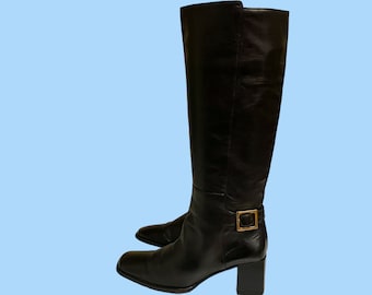 Sergio Rossi Boots-Vintage Boots-Size 6.5 Boots-Gifts for her-Tall Black Boots-Italian Made boots-Black Riding boots-Vintage women wear-1980